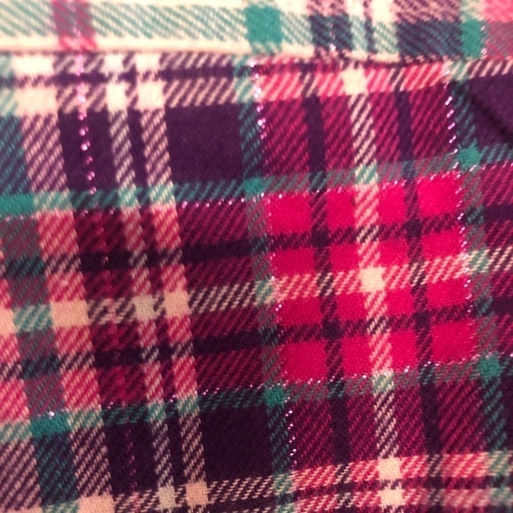 Land’s End Girls Button Down Flannel Shimmer Plaid Shirt Size L-14 - Picture 15 of 15
